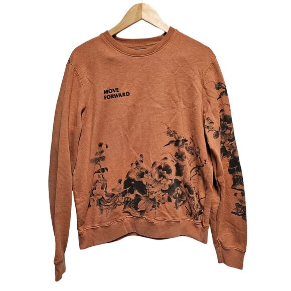 BLIND‎ ROOSTER Sweatshirt  Medium Orange MOVE FORWARD Cherry Blossoms - Picture 2 of 4